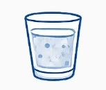 Glass of cloudy water with ice cubes