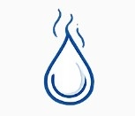 Stylized blue water droplet with wavy lines representing odor or sulfur.