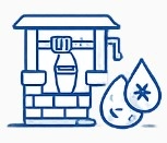 Illustration of a well with water droplets representing contaminants.