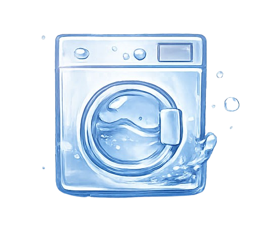 Illustration of a washing machine with water splashes.