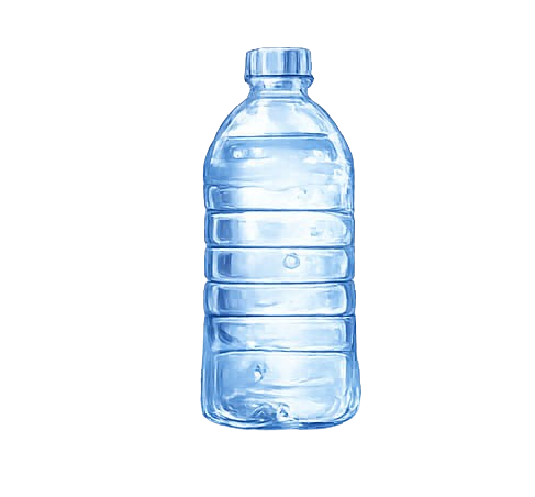 Clear plastic water bottle with a twist-off cap.
