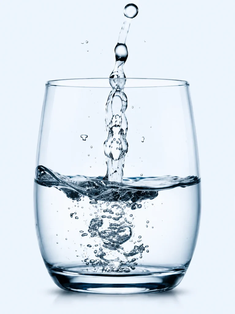Clear glass filled with water and bubbles, showcasing a refreshing drink.