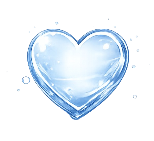 Translucent blue heart shape with bubbles around it