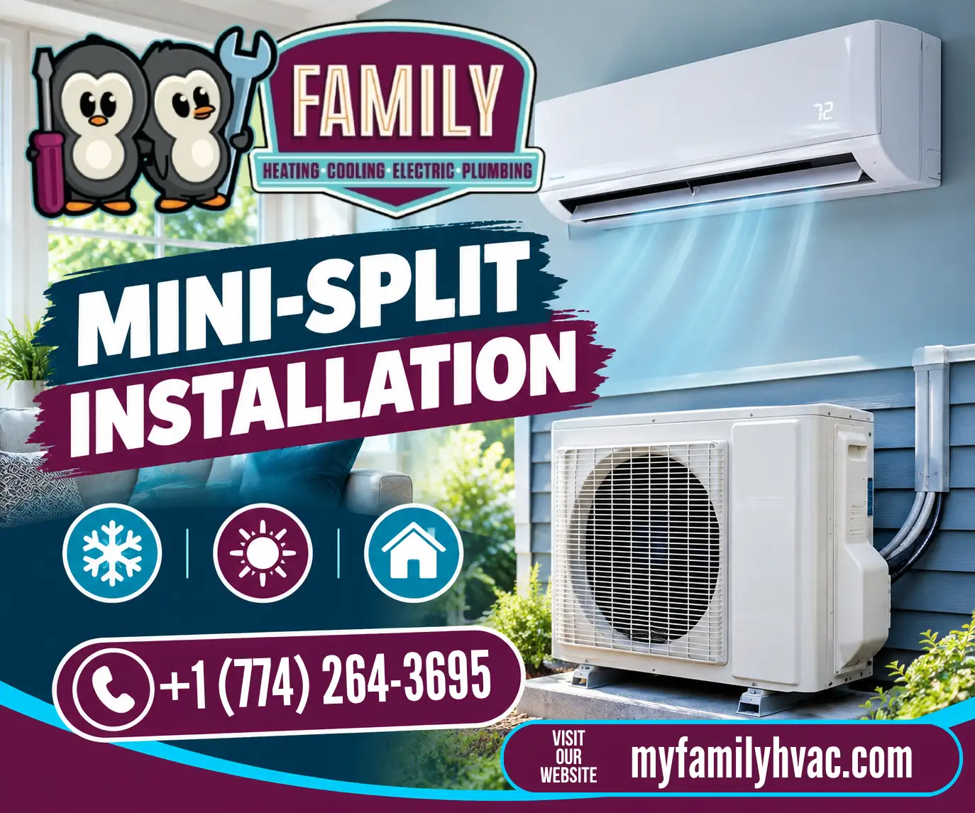 Family Heating Cooling Electric and Plumbing professional mini-split installation for reliable home heating and cooling